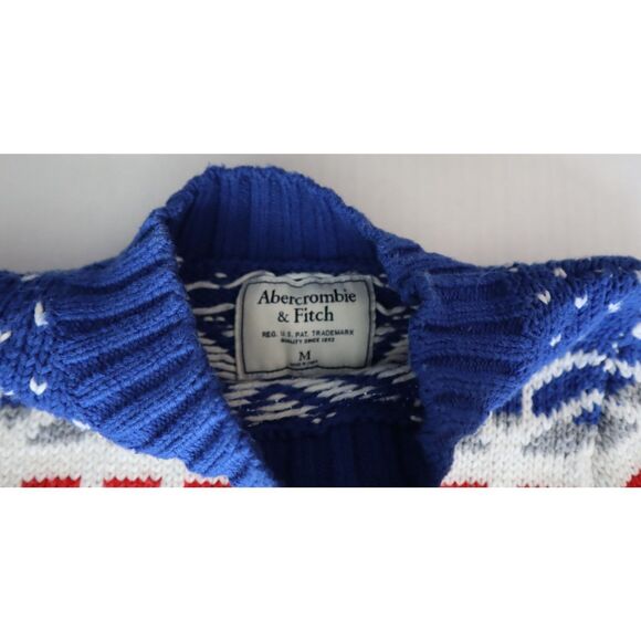 Abercrombie & Fitch Women Sz M Red/White/Blue Snowflake Crewneck Knit Sweater - Picture 3 of 5